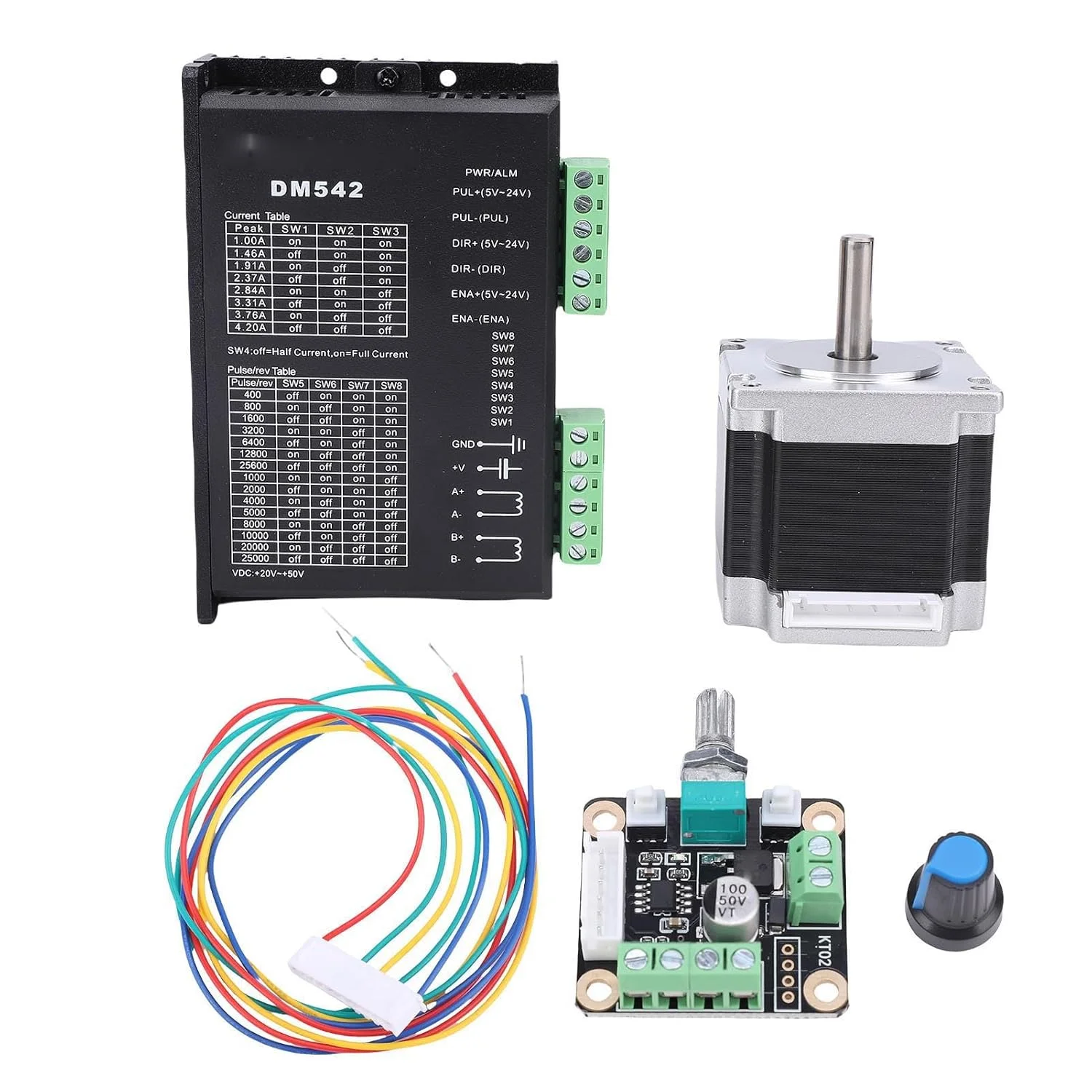 کیت موتور پله‌ای حلقه بسته Hyuduo با درایور میکرو استپ Nema 23 مدل 23HS5628 شفت 8 میلی‌متری 126N.cm 2.8A DM542 برای دستگاه حکاکی CNC، چاپگر سه بعدی و تجهیزات اتوماسیون