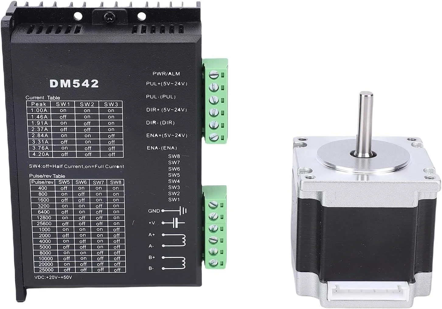 موتور پله‌ای Hyuduo Nema23 مدل 23HS5628، موتور پله‌ای هیبریدی دو فاز با گشتاور نگهدارنده 126Ncm به همراه درایور میکرو استپ دیجیتال DM542 برای دستگاه حکاکی، CNC و پرینتر سه بعدی