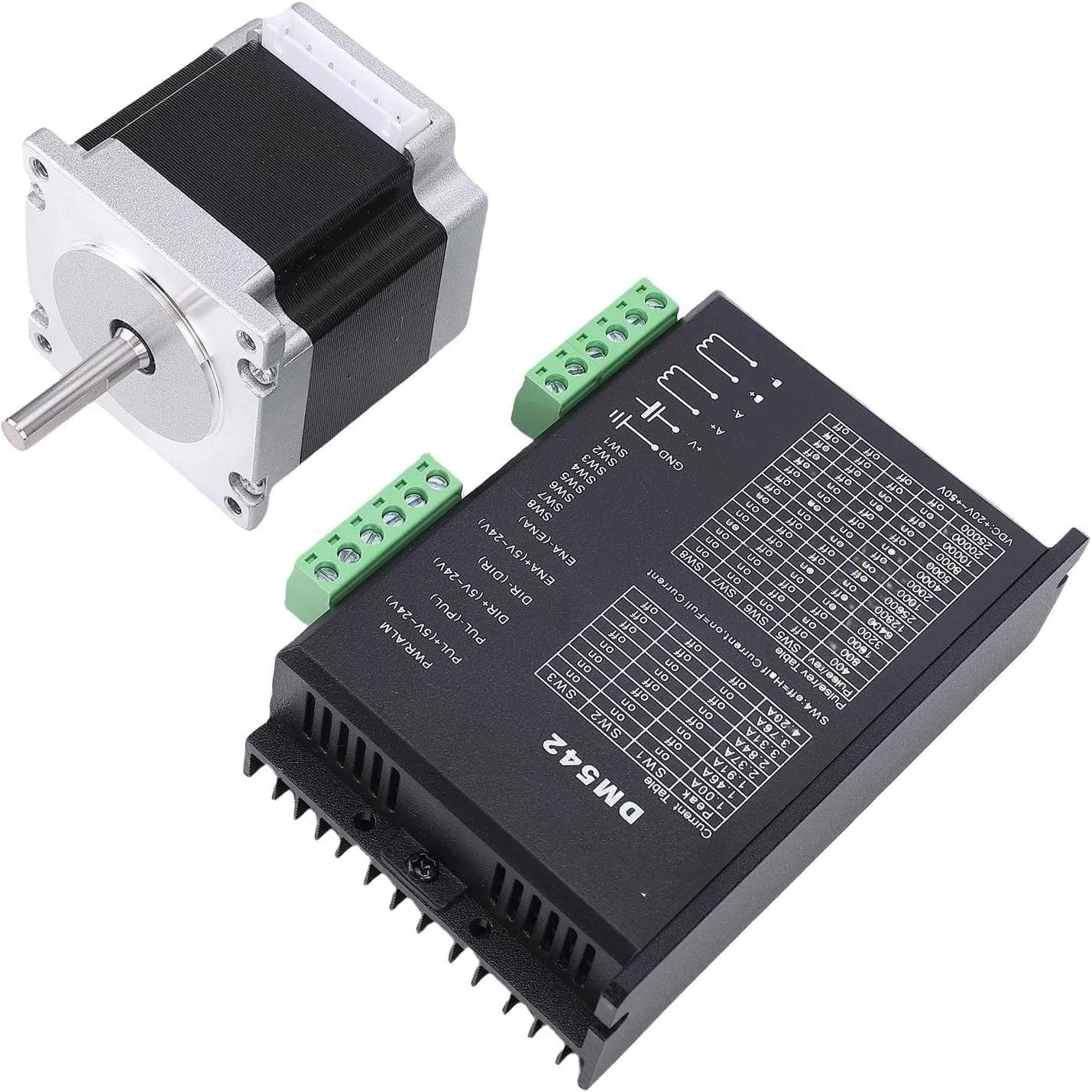 موتور پله‌ای Hyuduo Nema23 مدل 23HS5628، موتور پله‌ای هیبریدی دو فاز با گشتاور نگهدارنده 126Ncm به همراه درایور میکرو استپ دیجیتال DM542 برای دستگاه حکاکی، CNC و پرینتر سه بعدی