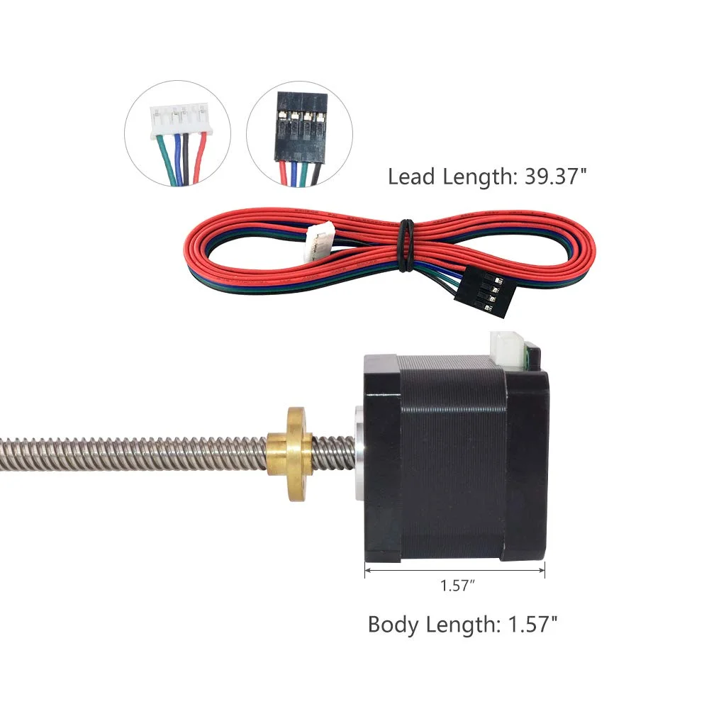 موتور پله ای اکچویتور خطی یکپارچه Nema 17 با پیچ سربی Tr8x8 به طول 310 میلی متر به همراه مهره برنجی خارجی 1.5 آمپر 42 نیوتن سانتی متر برای محور Z پرینترهای سه بعدی RepRap Prusa i3 CNC