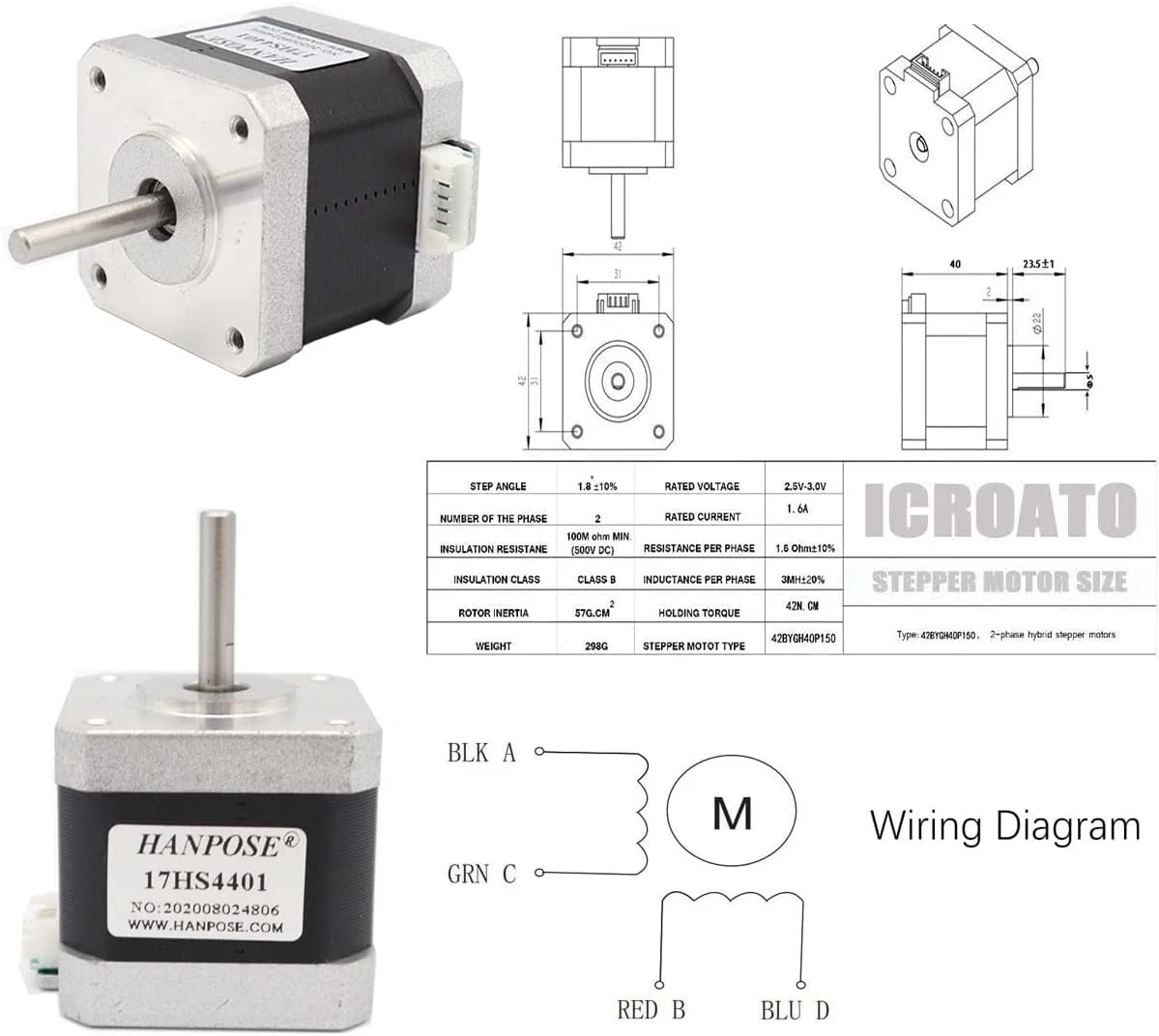 موتور پله‌ای HS4401 17 به همراه براکت موتور پله‌ای L و درایور موتور پله‌ای TB6600 4A 9-42V کنترلر CNC برای پرینتر سه بعدی - (ولتاژ: فقط درایور tb6600)
