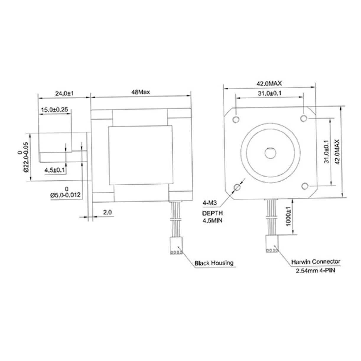 موتور پله ای 2A با گشتاور بالا Healifty برای پرینتر CNC، طراحی بدنه با سیم و کابل دقیق