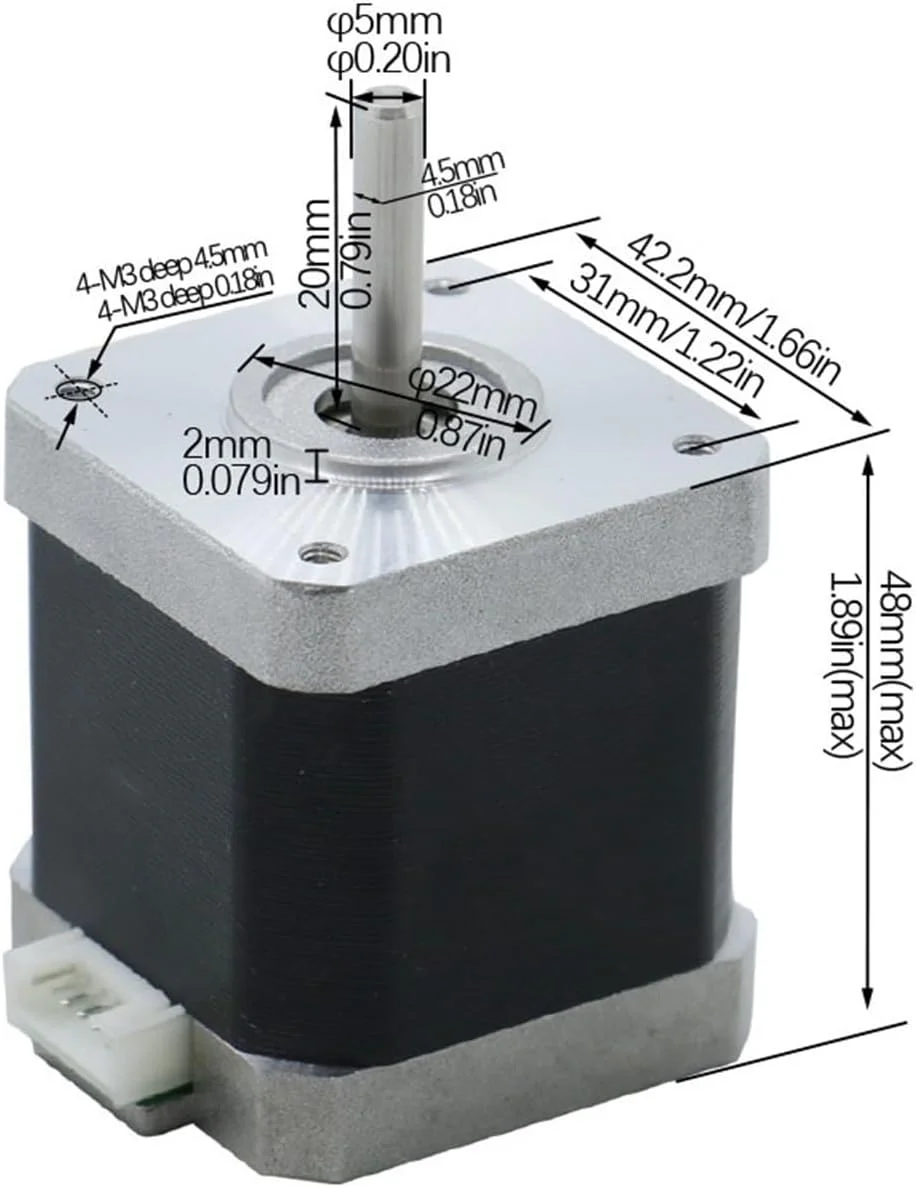 کنترلر درایور GTPBAO 42x48mm موتور پله ای 2 فاز 4 سیمه 0.55Nm 1.5A 1.8 درجه Nema 17 موتور پله ای شفت 5 میلی متری موتور پله ای برای پرینتر سه بعدی CNC دستگاه CNC