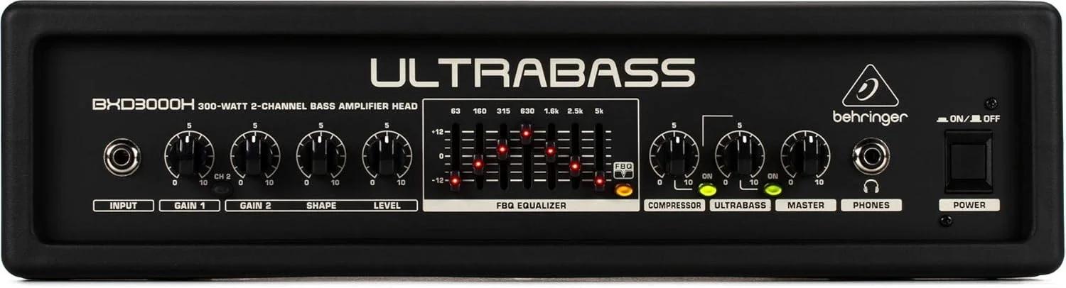 آمپلی فایر بیس 300 واتی 2 کاناله Behringer ULTRABASS BXD3000H با آنالایزر طیف FBQ، پردازنده Ultrabass و کمپرسور