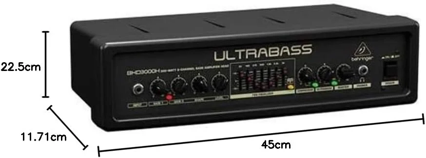 آمپلی فایر بیس 300 واتی 2 کاناله Behringer ULTRABASS BXD3000H با آنالایزر طیف FBQ، پردازنده Ultrabass و کمپرسور
