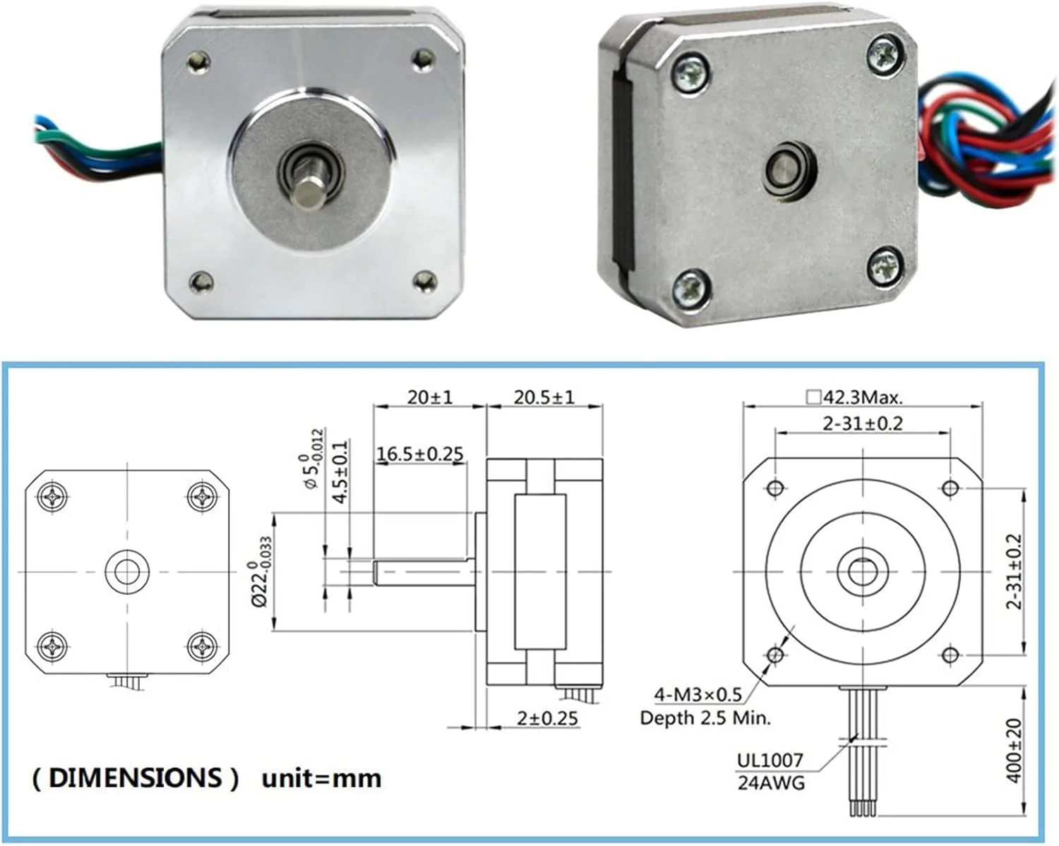 کنترلر درایور GTPBAO موتور پله ای 42x42x20mm، 1A، 13N.cm، 1.8 درجه، 2 فاز، 4 سیم، موتور پله ای Nema 17 برای پرینتر سه بعدی و دستگاه CNC