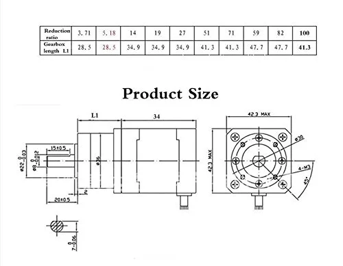 گیربکس سیاره ای با نسبت دنده 14:1 استپ موتور Nema 17 0.8A استپ موتور دنده دار موتور پله ای پرینتر سه بعدی
