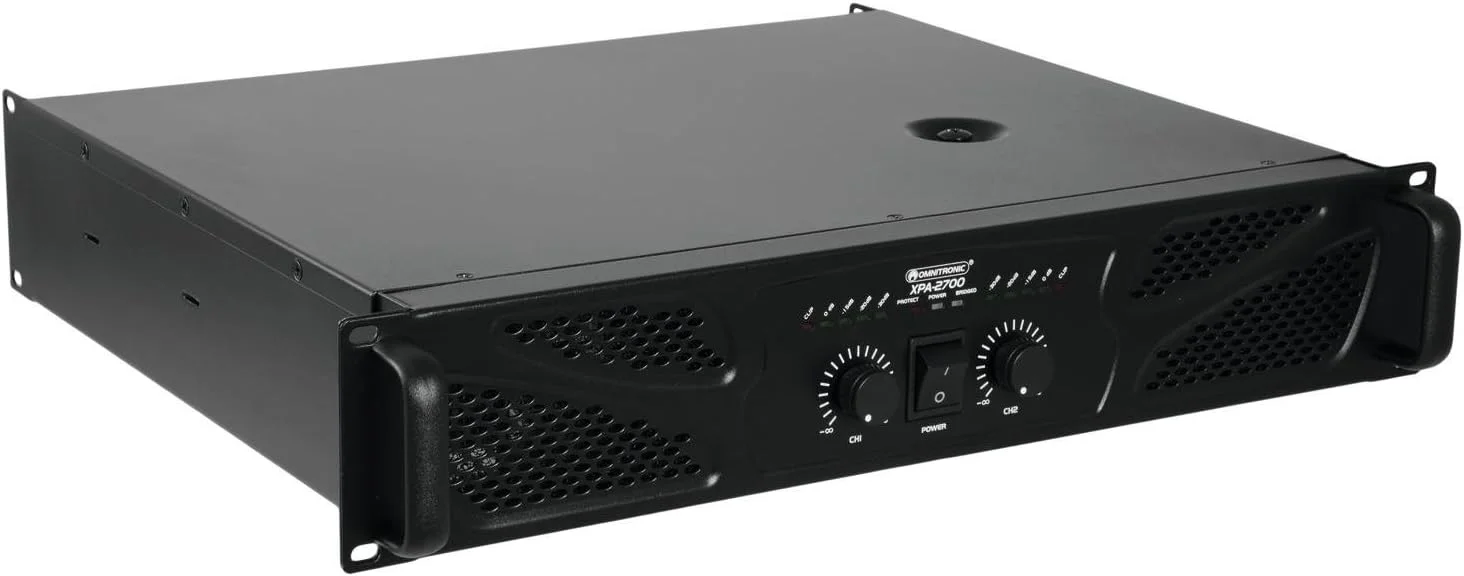 آمپلی فایر استریو PA با لیمیتر Omnitronic XPA-2700 | 2 x 1350 وات / 4 اهم، 2 x 1080 وات / 8 اهم | نصب در رک با 2 یونیت ارتفاع
