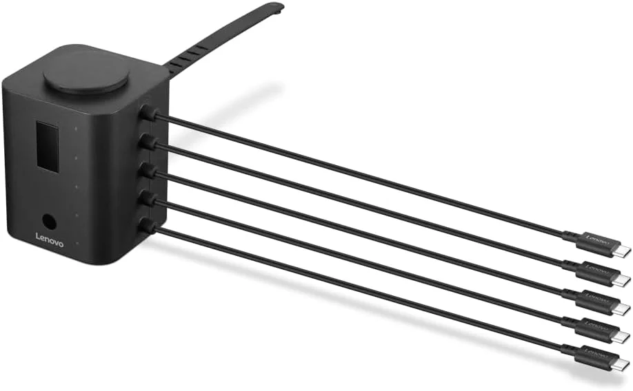 شارژر هوشمند لنوو کروم، طراحی شده برای کروم‌بوک‌ها، شارژ همزمان 5 لپ‌تاپ و نظارت بر میزان باتری آن‌ها، کابل‌های USB-C یکپارچه 30 سانتی‌متری