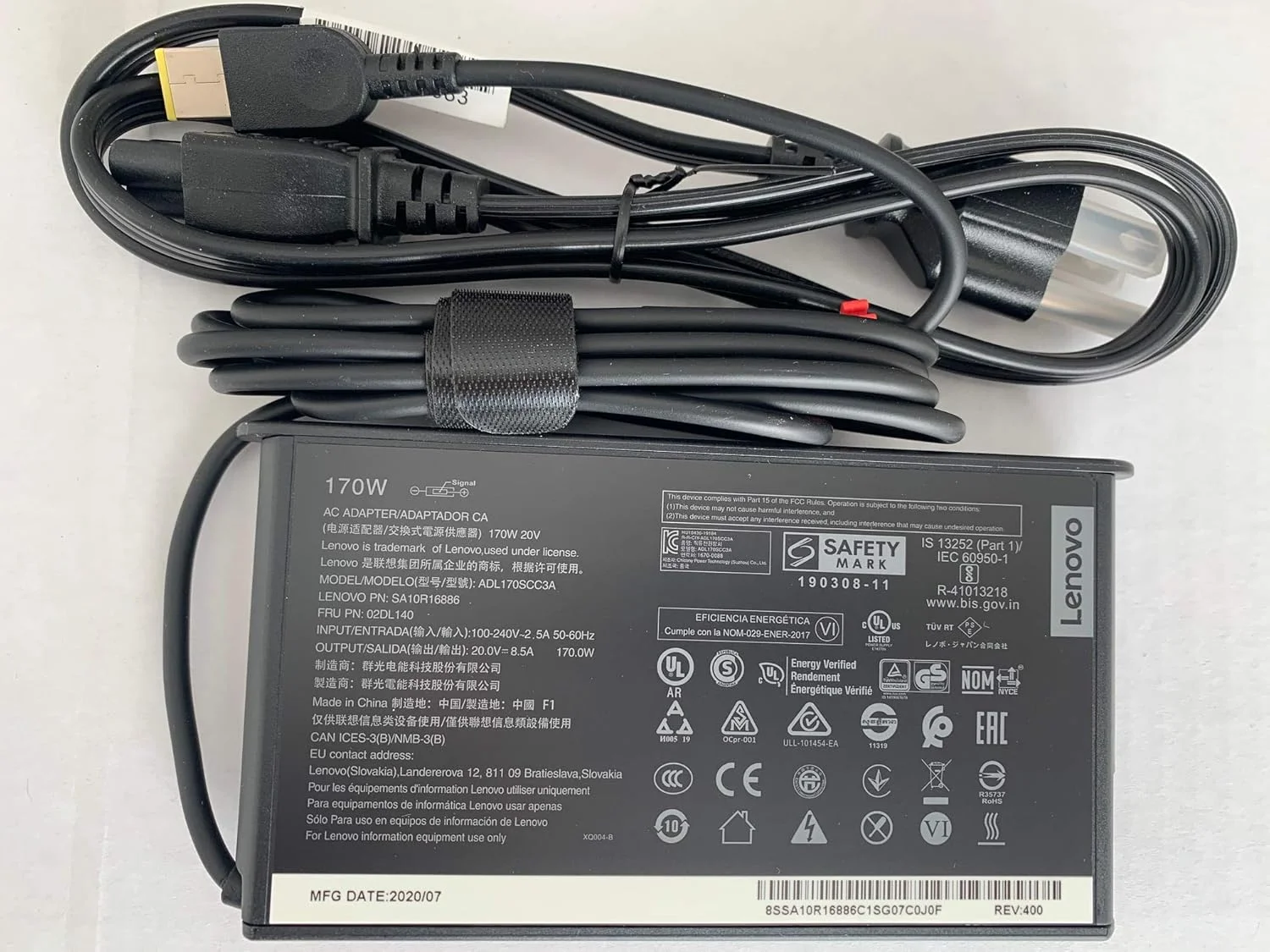 آداپتور AC اورجینال باریک لنوو 170 واتی برای لنوو Thinkpad P53, P70, P71, P72, P73، سازگار با P/N: SA10R16886, ADL170SCC3A, 02DL140.
