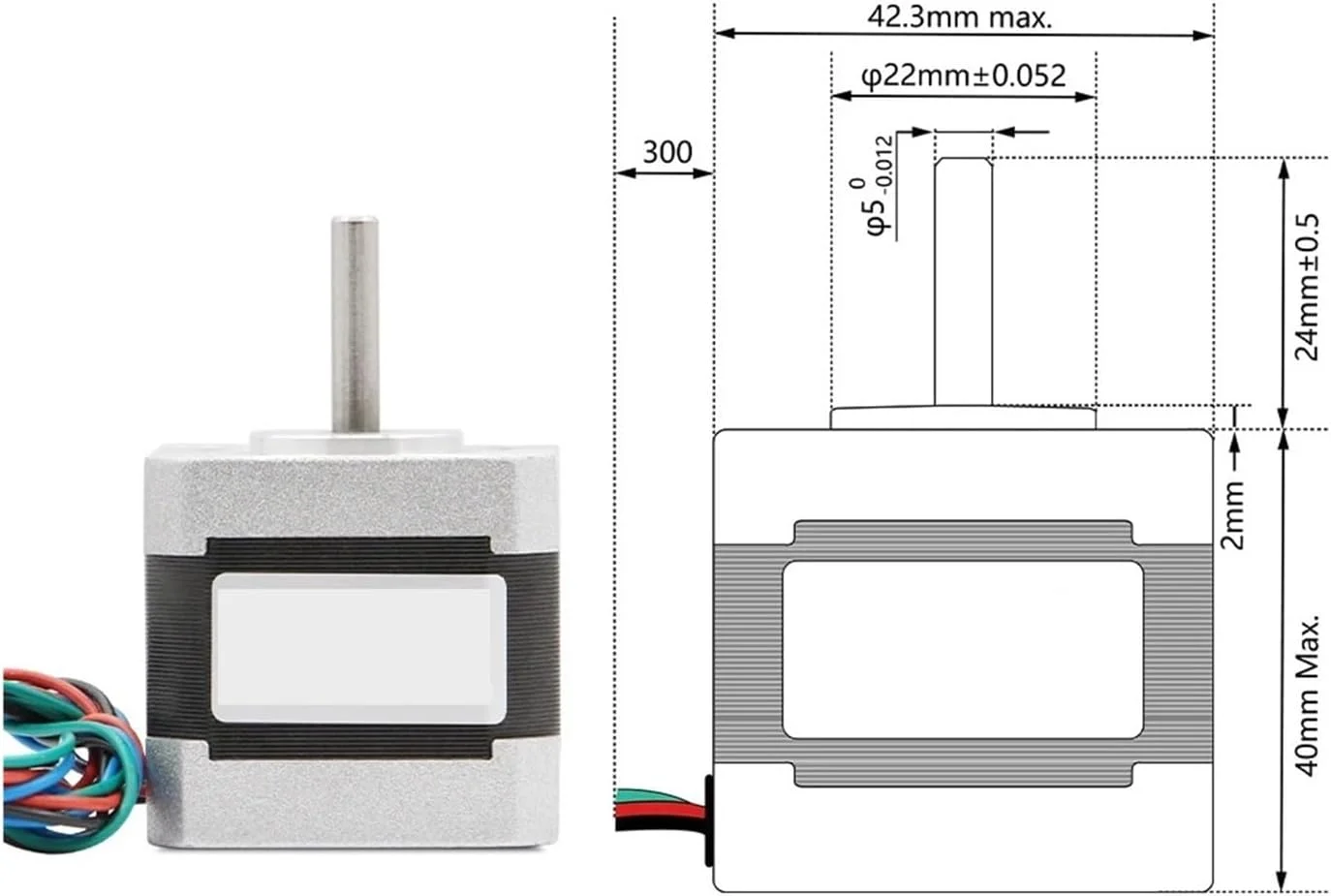 موتور پله ای 17، 42x40 میلی متر، 1.3 آمپر، 4 سیم، 0.41 نیوتن متر، 1.8 درجه، 58 اونس-اینچ، مناسب برای پرینتر سه بعدی و دستگاه CNC