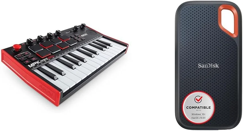 AKAI Professional MPK Mini Play MK3 - کنترلر میدی کیبورد و SanDisk Extreme Portable SSD 1 TB AKAI Professional MPK Mini Play MK3 - کنترلر میدی کیبورد و SanDisk Extreme Portable SSD 1 TB