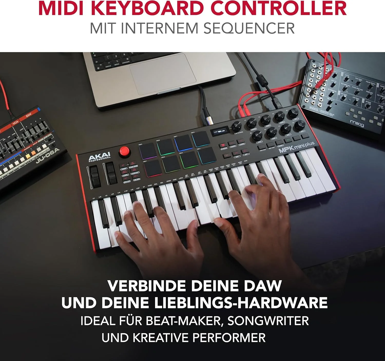 Akai Professional MPK Mini Plus - کنترلر میدی کیبورد USB با 37 کلید، 8 پد MPC، سکوئنسر، ورودی/خروجی MIDI/CV/Gate، نرم افزار تولید موسیقی و بسته صدای Native Instruments Akai Professional MPK Mini Plus - کنترلر میدی کیبورد USB با 37 کلید، 8 پد MPC، سکوئنسر، ورودی/خروجی MIDI/CV/Gate، نرم افزار تولید موسیقی و بسته صدای Native Instruments