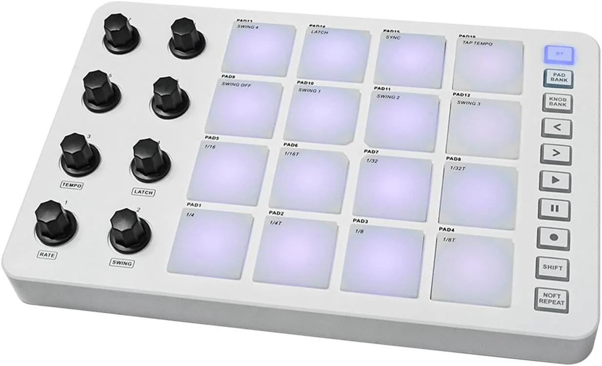 کنترلر USB-MIDI Baoblaze، پد کنترلر MIDI قابل حمل با 16 پد درام با نور پس زمینه، کنترلر پد MIDI برای مبتدیان