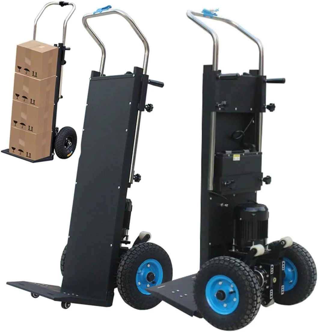 چرخ دستی برقی پله رو، موتور 1200 واتی برای حمل آسان از پله، ظرفیت بار 280 کیلوگرم، کنترل سرعت پیوسته، ایده آل برای بارهای سنگین و جابجایی