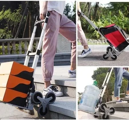 چرخ دستی تاشو آلیاژ آلومینیوم حمل بار پله رو YIMICO، ترولی قابل حمل با 6 چرخ، ظرفیت 80 کیلوگرم