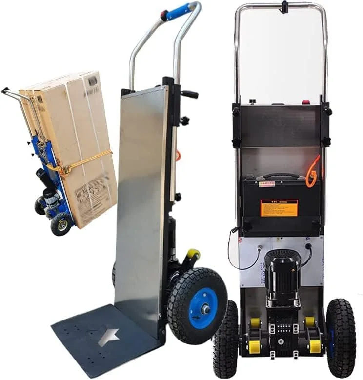 چرخ دستی برقی، چرخ حمل بار برقی پله رو، گاری حمل بار صرفه جویی در کار با دسته تلسکوپی، موتور براشلس 1200 وات، باتری قابل جابجایی 48 ولت / 36 آمپر - بالا و پایین رفتن از پله ها (400 کیلوگرم)، دکمه