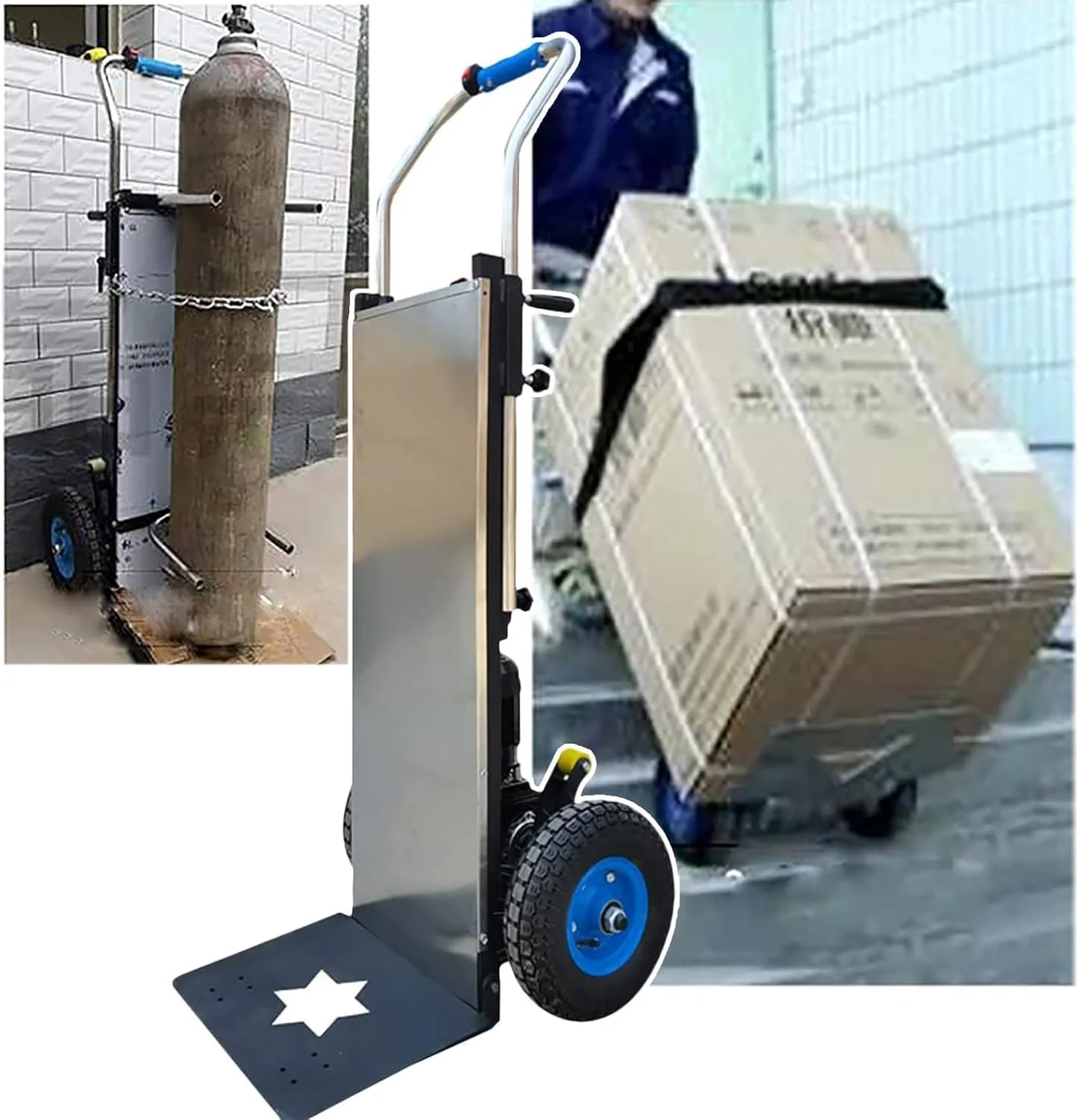 بالابر پله برقی دستی 1200 وات - بالا و پایین رفتن از پله ها، چرخ دستی برقی پله نوردی، موتور براشلس، باتری قابل جابجایی 48 ولت / 36 آمپر ساعت، بار 400 کیلوگرم