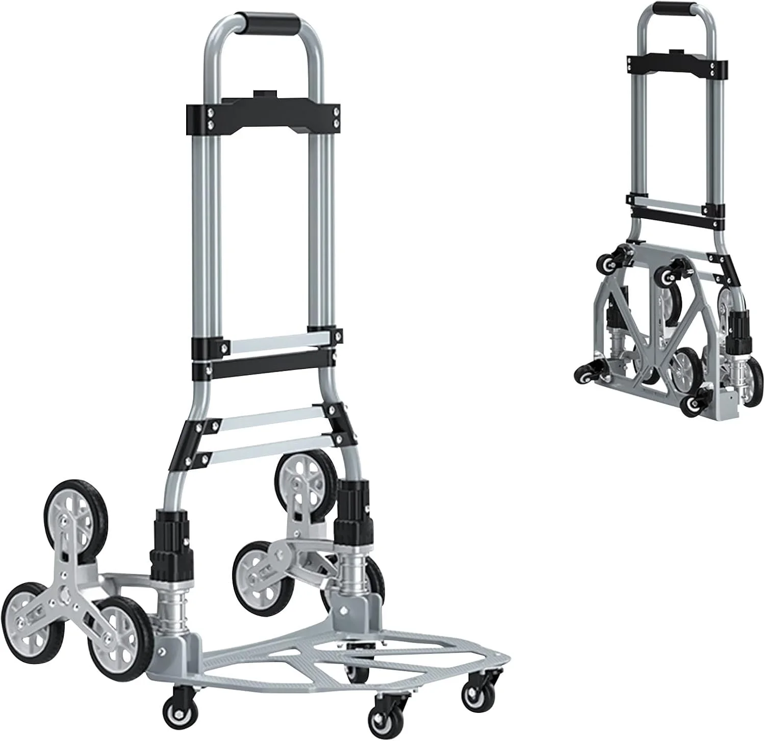 چرخ دستی تاشو آلیاژ آلومینیوم پله رو Beauenty - دارای 10 چرخ، ظرفیت 75 کیلوگرم، ترولی قابل حمل برای خرید، تحویل بسته های چمدانی آلیاژ آلومینیوم، منزل و محل کار