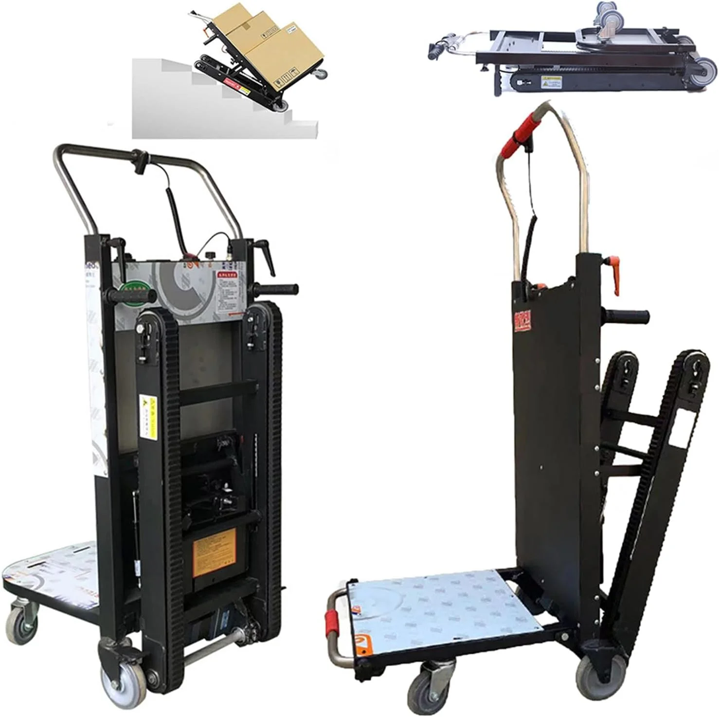 دستگاه برقی حمل بار پله رو، خزنده تاشو، تحمل بار 250 کیلوگرم، چرخ دستی برقی 650 وات، مشکی
