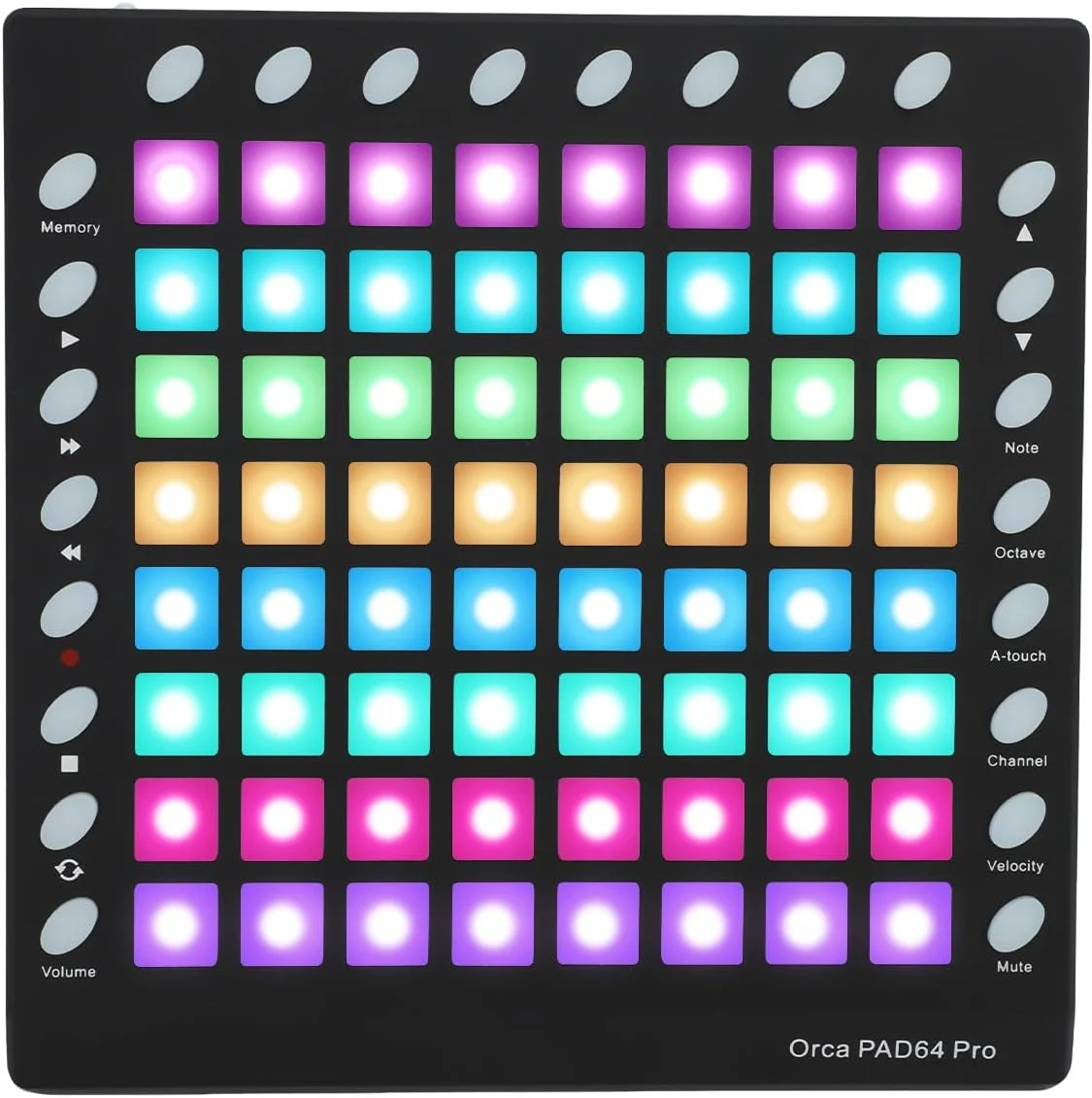 پد ضربه ای کنترلر MIDI، با 64 پد RGB با نور پس زمینه، 8 دکمه RGB، دستگاه بیت ساز برای تولید موسیقی، اجرای زنده صحنه مهمانی