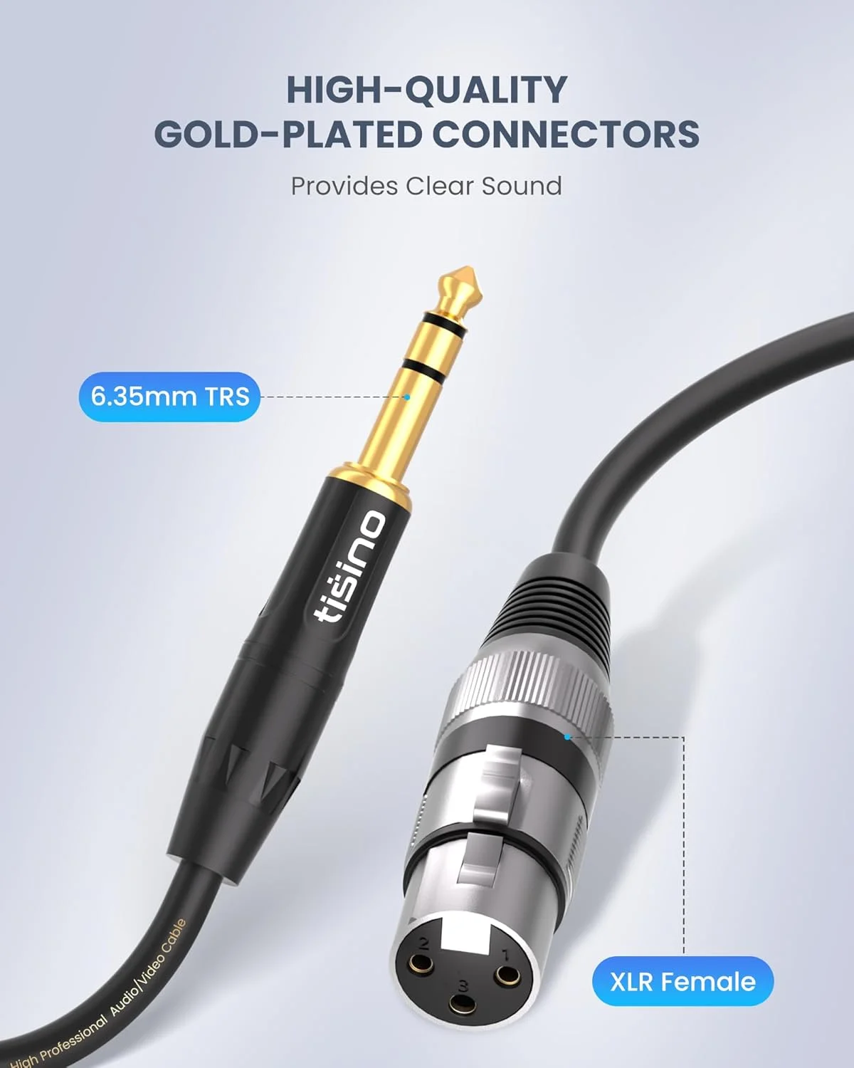 کابل XLR به جک 6.3 میلی‌متری Tisino، کابل اتصال سیگنال متقارن میکروفون استریو جک مادگی XLR به 6.3 میلی‌متری - 1 متر