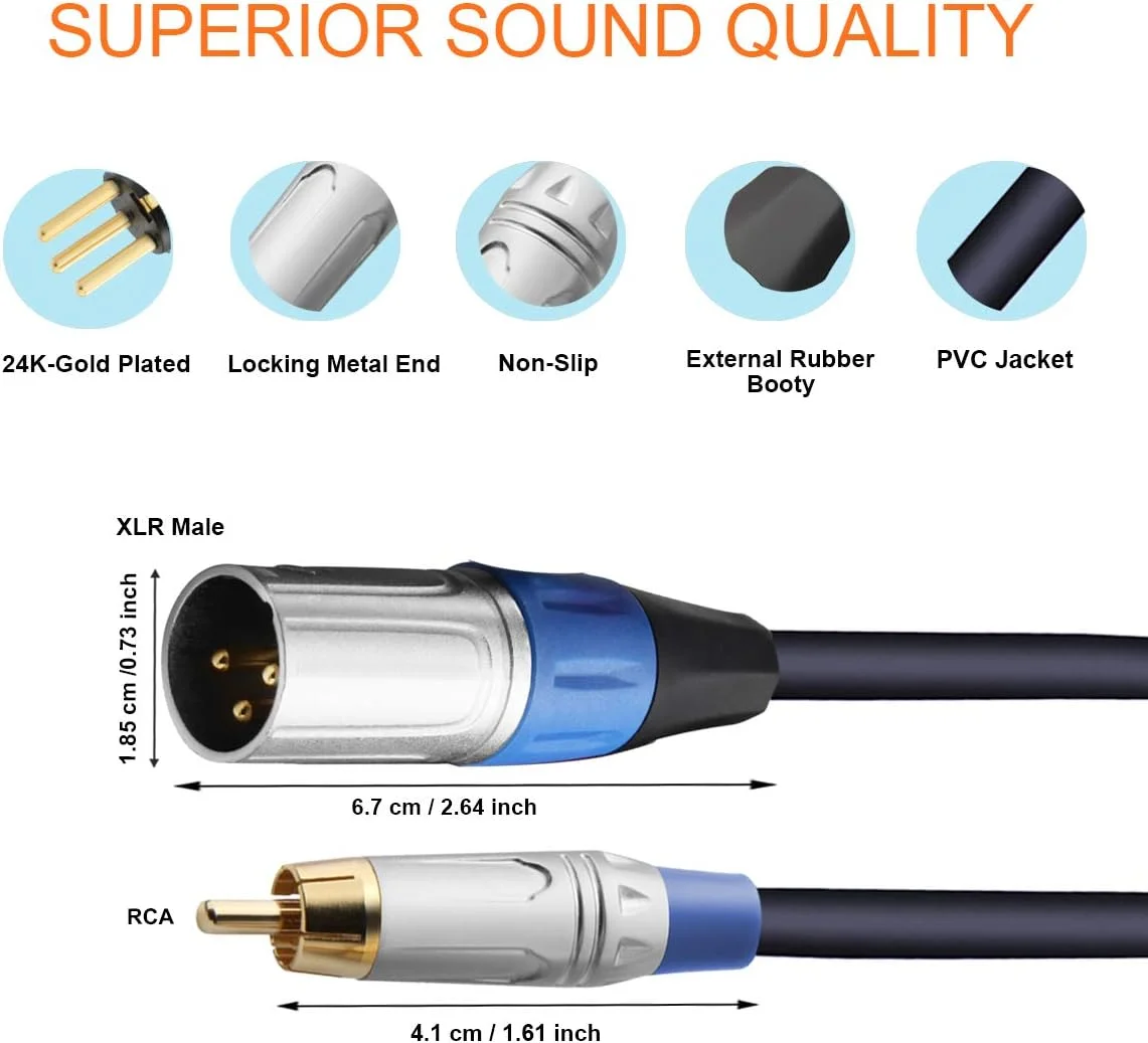کابل TISINO دوگانه RCA به XLR، کابل اتصال صوتی استریو HiFi دوگانه RCA به 2 XLR نر - 1 متر