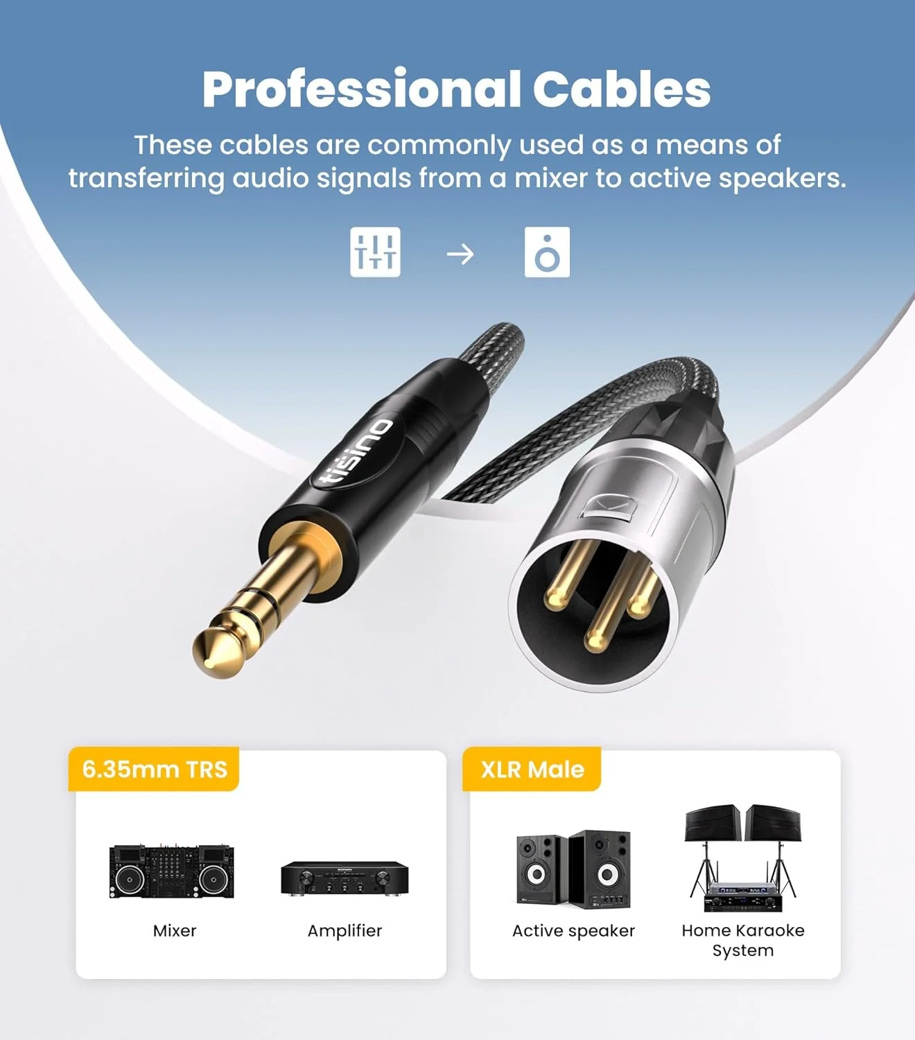 کابل Tisino Klinke 6,3 TRS به XLR، کابل اتصال سیگنال متقارن 6.35 میلی متری استریو Klinke به XLR - طول 1 متر
