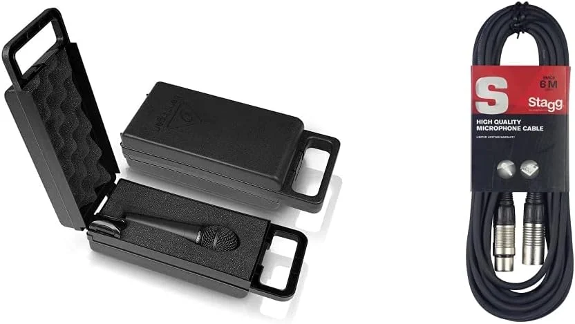 میکروفون داینامیک وکال Behringer Ultravoice XM8500 با الگوی قطبی کاردیوئید و کابل میکروفون با کیفیت Stagg XLR به XLR، 6 متر، مشکی