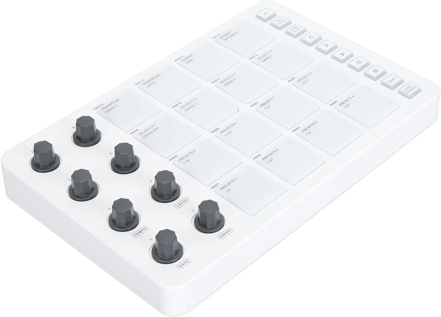 کنترلر MIDI بی‌سیم با 16 پد درام RGB، 8 دکمه چرخشی، تکرار نت، خروجی MIDI 3.5 میلی‌متری، دستگاه بیت‌ساز USB با تأخیر کم، 16 ساعت زمان پخش