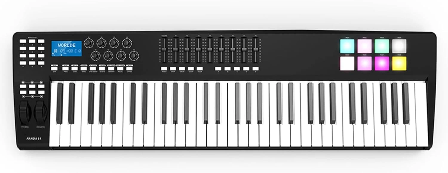 کنترلر میدی کیبورد TARSHYRY با 61 کلید، نور پس زمینه RGB، پدهای تریگر و کابل USB - مشکی