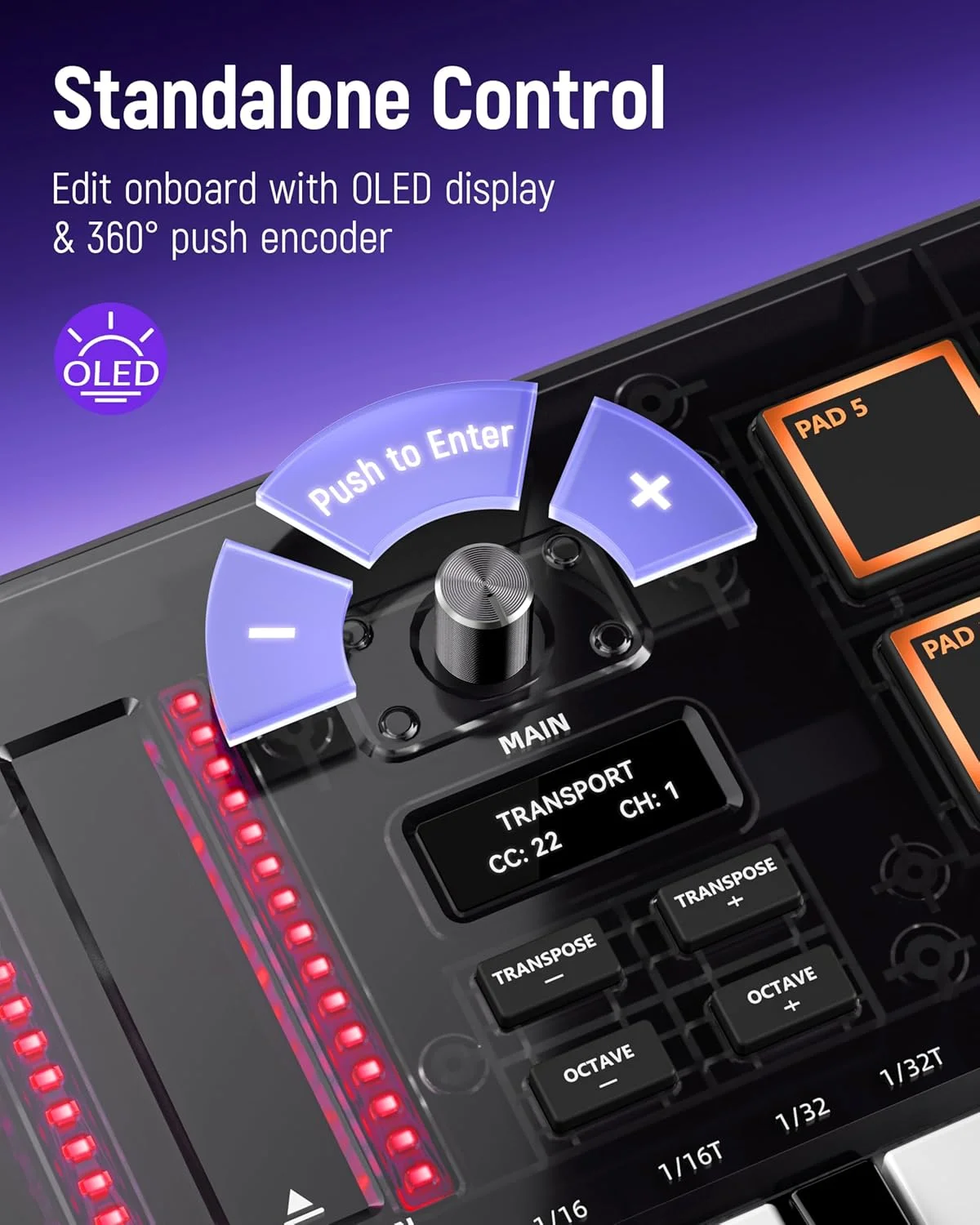 کنترلر میدی کیبورد USB-C مدل Synido TempoKEY K25 با 25 کلید حساس به ضربه، 8 پد درام، نمایشگر OLED، بیت ساز برای تولید موسیقی، کیبورد میدی جمع و جور در رنگ مشکی کنترلر میدی کیبورد USB-C مدل Synido TempoKEY K25 با 25 کلید حساس به ضربه، 8 پد درام، نمایشگر OLED، بیت ساز برای تولید موسیقی، کیبورد میدی جمع و جور در رنگ مشکی