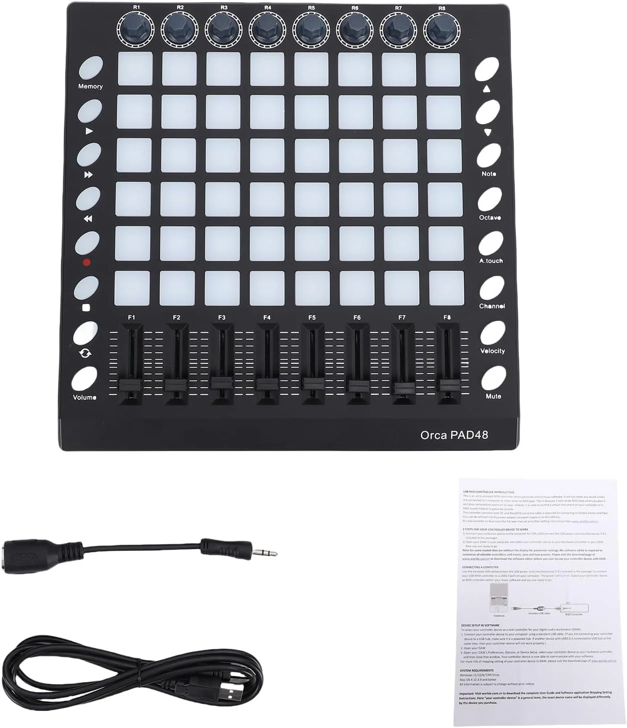 سانگویو کنترلر MIDI، پد ضرب آهنگ MIDI قابل حمل با 48 پد با نور پس زمینه RGB، 8 دکمه، 8 فیدر و 16 کلید عملکرد برای تولید موسیقی