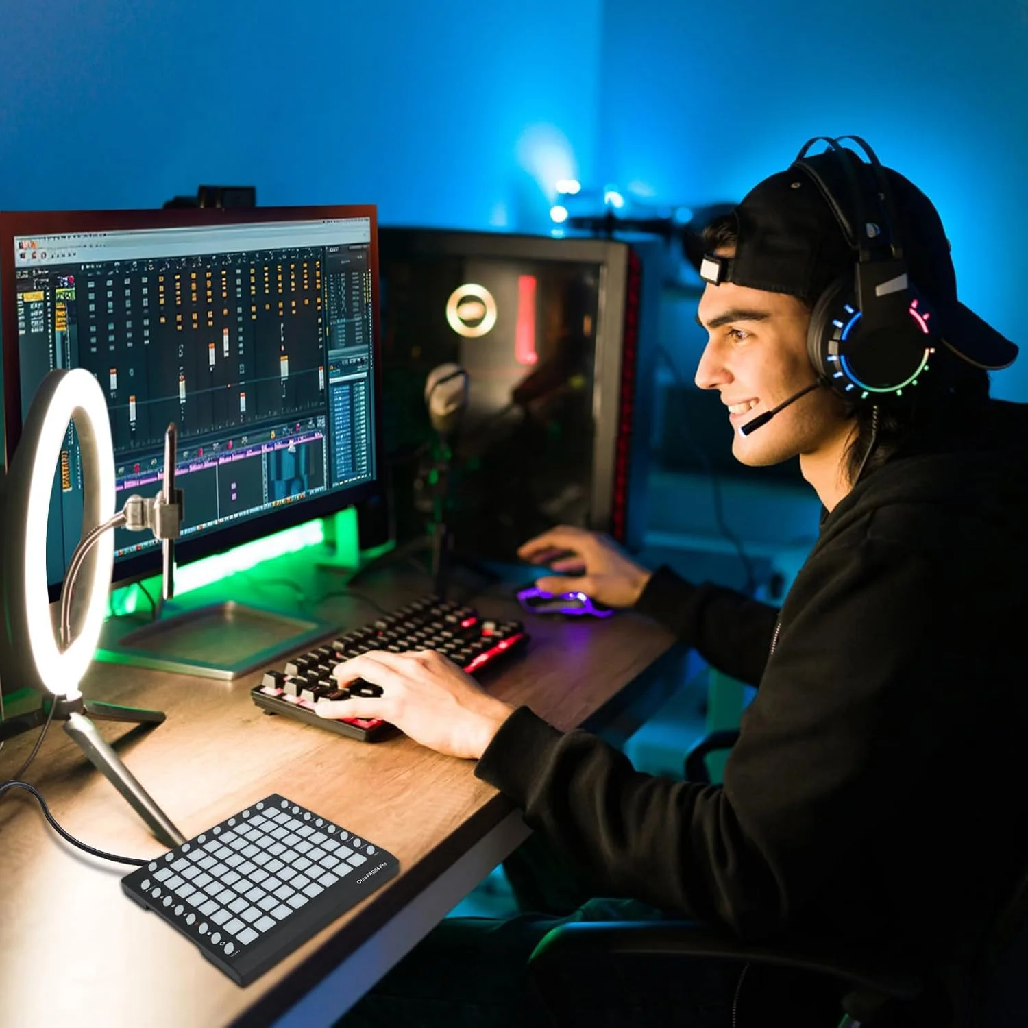 پد ضربه ای MIDI با نور پس زمینه RGB، 8 دکمه کنترل برای تولید موسیقی Mac OSX 10