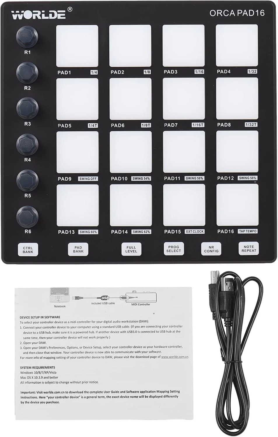 دستگاه ساخت بیت MIDI-Controller با 6 دکمه قابل تنظیم، تکرار نت، کلیدهای تمام مرحله ای و نرم افزار تولید، پد مینی MIDI-Controller قابل حمل USB برای مبتدیان تولید موسیقی