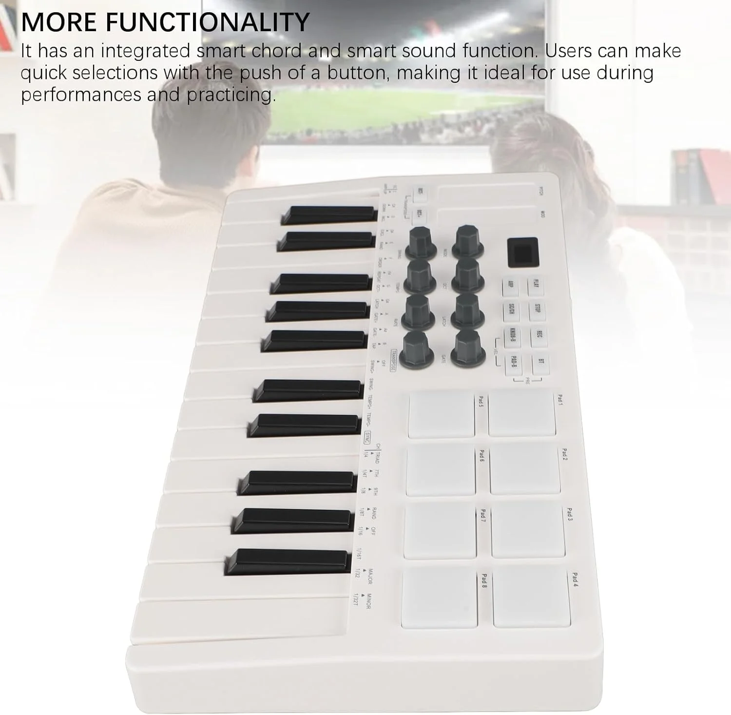 کنترلر MIDI، دارای 8 پد ریتم MPC و 25 کلید صفحه کلید MIDI برای استودیوی ضبط کنترلر MIDI، دارای 8 پد ریتم MPC و 25 کلید صفحه کلید MIDI برای استودیوی ضبط