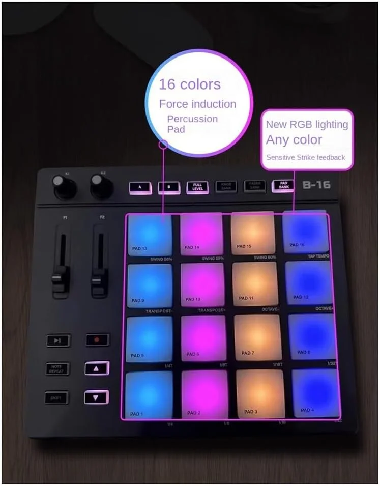 پد پرکاشن کیبورد MIDI مدل B16 - برای تولید موسیقی، کنترلر DJ، تنظیم کننده، کاربری آسان، ساخت ظریف، 500456057 پد پرکاشن کیبورد MIDI مدل B16 - برای تولید موسیقی، کنترلر DJ، تنظیم کننده، کاربری آسان، ساخت ظریف، 500456057