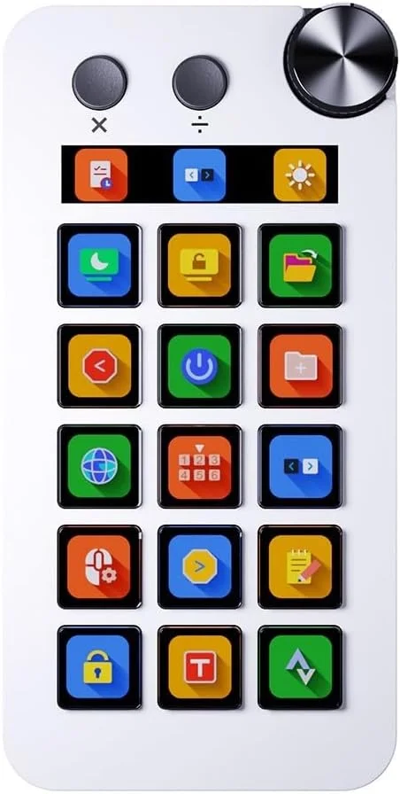 استریم-دک جمع و جور با 15 دکمه، صفحه کلید LCD قابل برنامه ریزی برای پخش زنده و تولید محتوا، کنترلر میانبر بصری سفارشی، طراحی کم حجم (سفید)