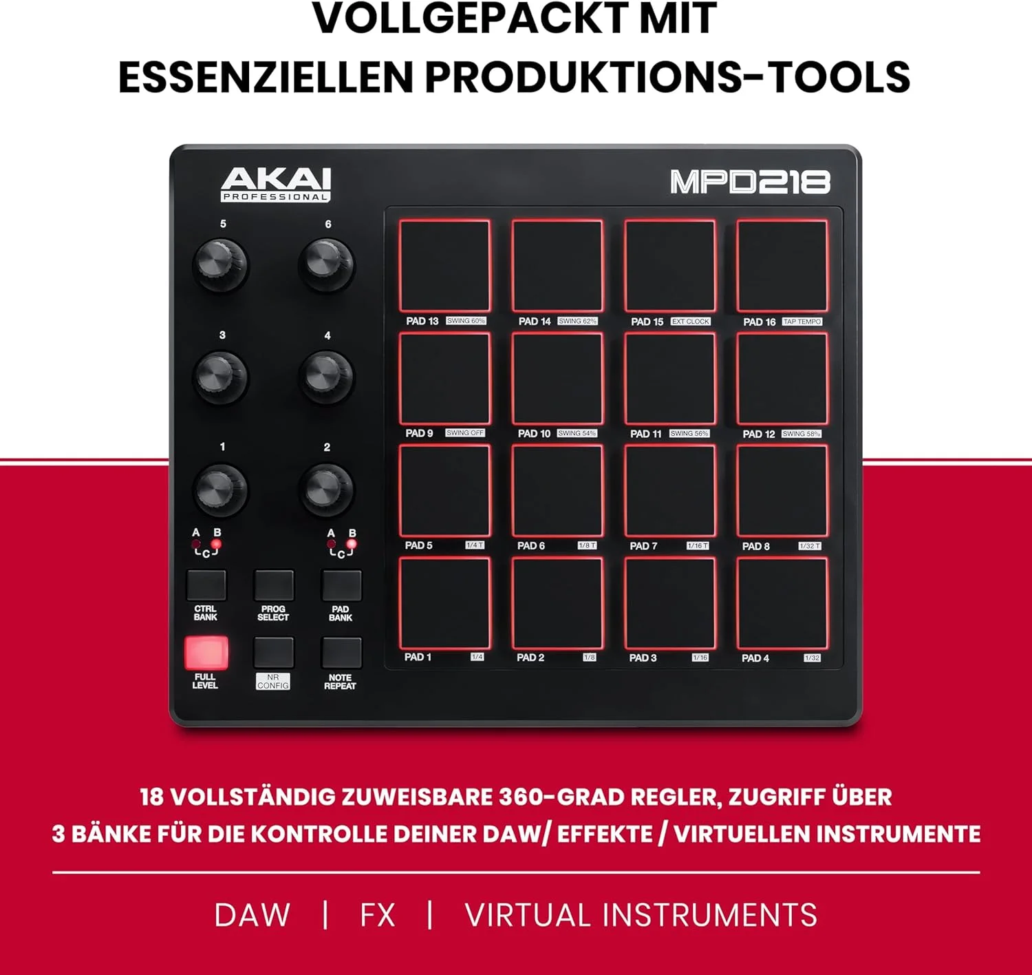 آکای پروفشنال MPD218 - کنترلر پد MIDI، ماشین درام پد، بیت میکر با 16 پد، کنترلرهای قابل تخصیص، نرم افزار تولیدی شامل آکای پروفشنال MPD218 - کنترلر پد MIDI، ماشین درام پد، بیت میکر با 16 پد، کنترلرهای قابل تخصیص، نرم افزار تولیدی شامل