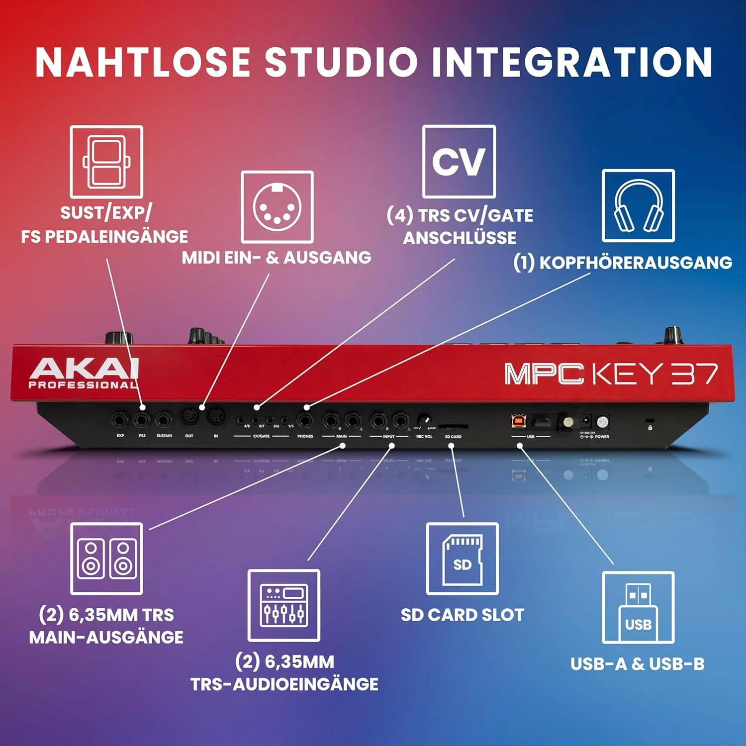 سینتی سایزر تولید مستقل Akai Professional MPC Key 37، ماشین درام، کیبورد MIDI، با Wi-Fi، بلوتوث، صفحه لمسی، پلاگین ها و ادغام Native Instruments سینتی سایزر تولید مستقل Akai Professional MPC Key 37، ماشین درام، کیبورد MIDI، با Wi-Fi، بلوتوث، صفحه لمسی، پلاگین ها و ادغام Native Instruments