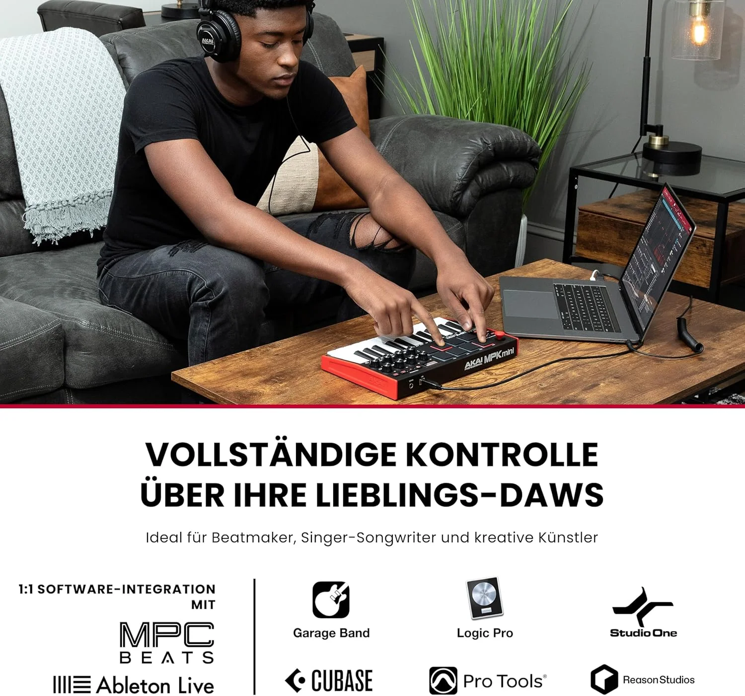 کنترلر میدی کیبورد USB آکای پروفشنال MPK Mini MK3 با 25 کلید، 8 پد درام با نور پس زمینه، 8 ناب، نرم افزار تولید موسیقی و بسته صدای Native Instruments (ادغام NKS)