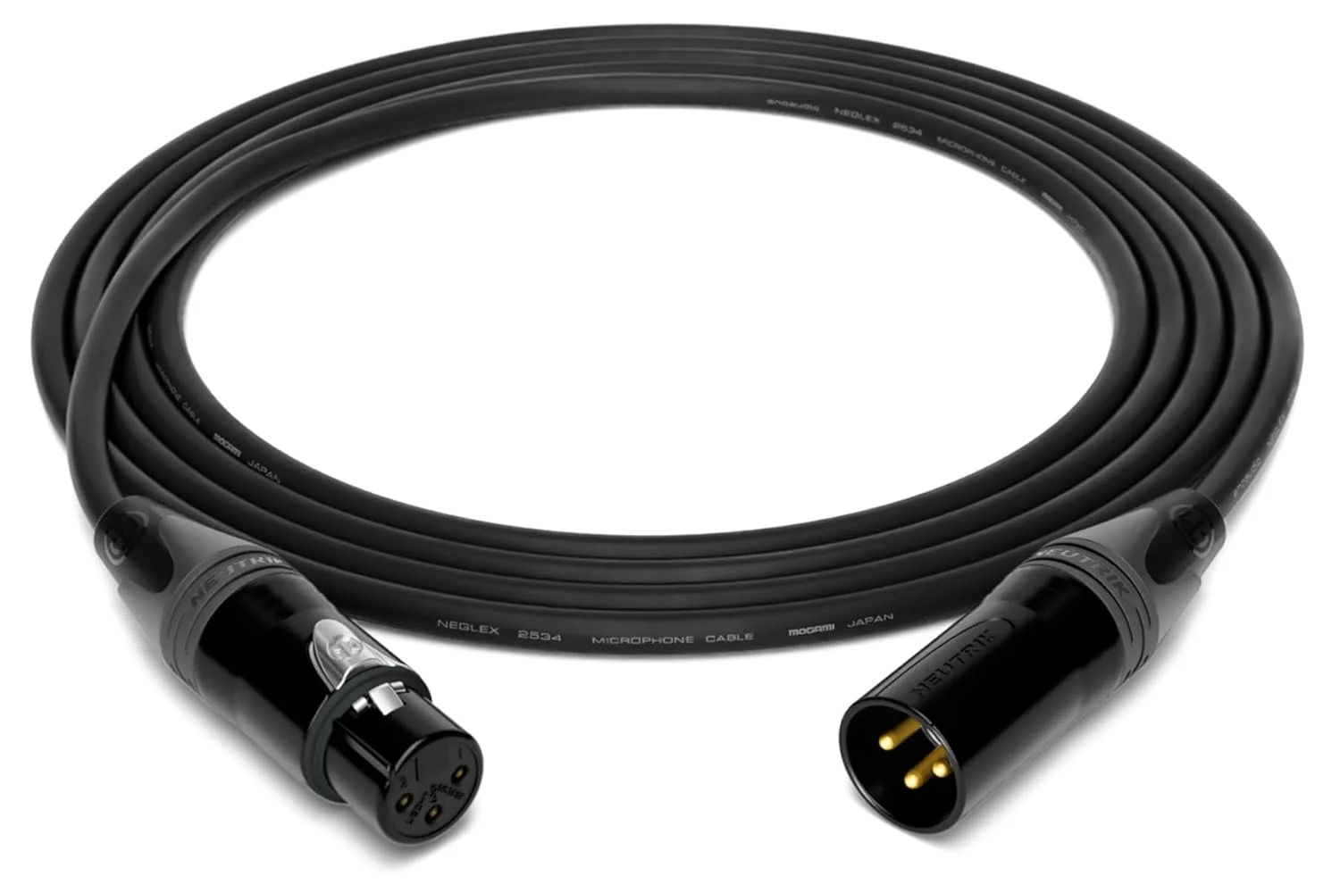 کابل میکروفون متعادل استودیویی حرفه ای چهارگانه enoaudio Mogami 2534 | XLR ماده طلایی Neutrik - XLR نر | HiFi، مشکی، 5.0 متر