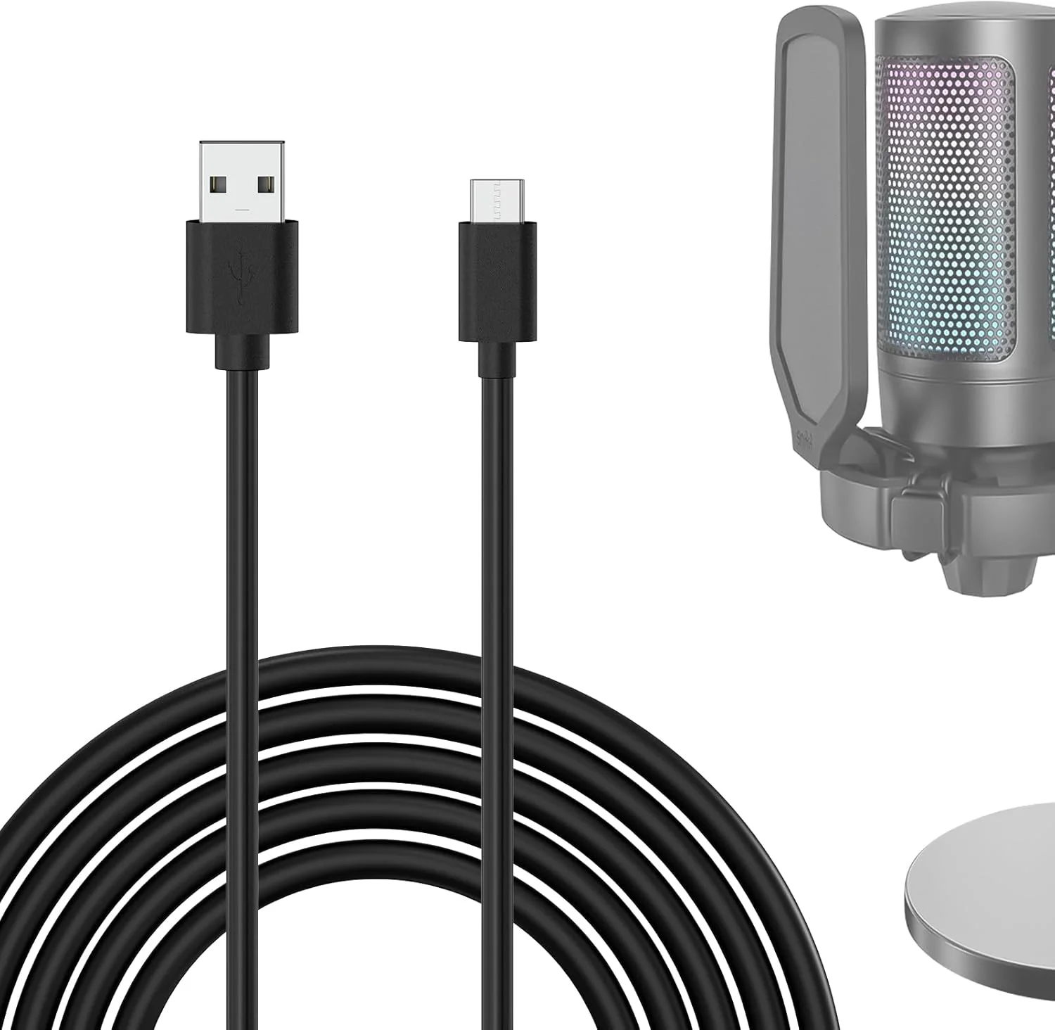 کابل میکروفون USB-A به Type-C گیکریا برای تولیدکنندگان، 3 متر، سازگار با FIFINE AmpliGame A6، HyperX QuadCast S، SoloCast، Logitech G Yeti GX، Tonor TC30 (مشکی)