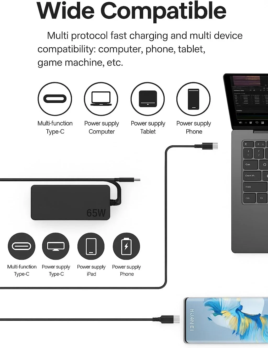 شارژر سریع 65 واتی USB-C برای لپتاپ، تبلت و تلفن – آداپتور برق یونیورسال Type-C – شارژ سریع، ایمن، بادوام، جمع و جور – سازگار با لنوو، اچپی، دل، ایسر، ایسوس، سامسونگ، مکبوک ایر شارژر سریع 65 واتی USB-C برای لپتاپ، تبلت و تلفن – آداپتور برق یونیورسال Type-C – شارژ سریع، ایمن، بادوام، جمع و جور – سازگار با لنوو، اچپی، دل، ایسر، ایسوس، سامسونگ، مکبوک ایر