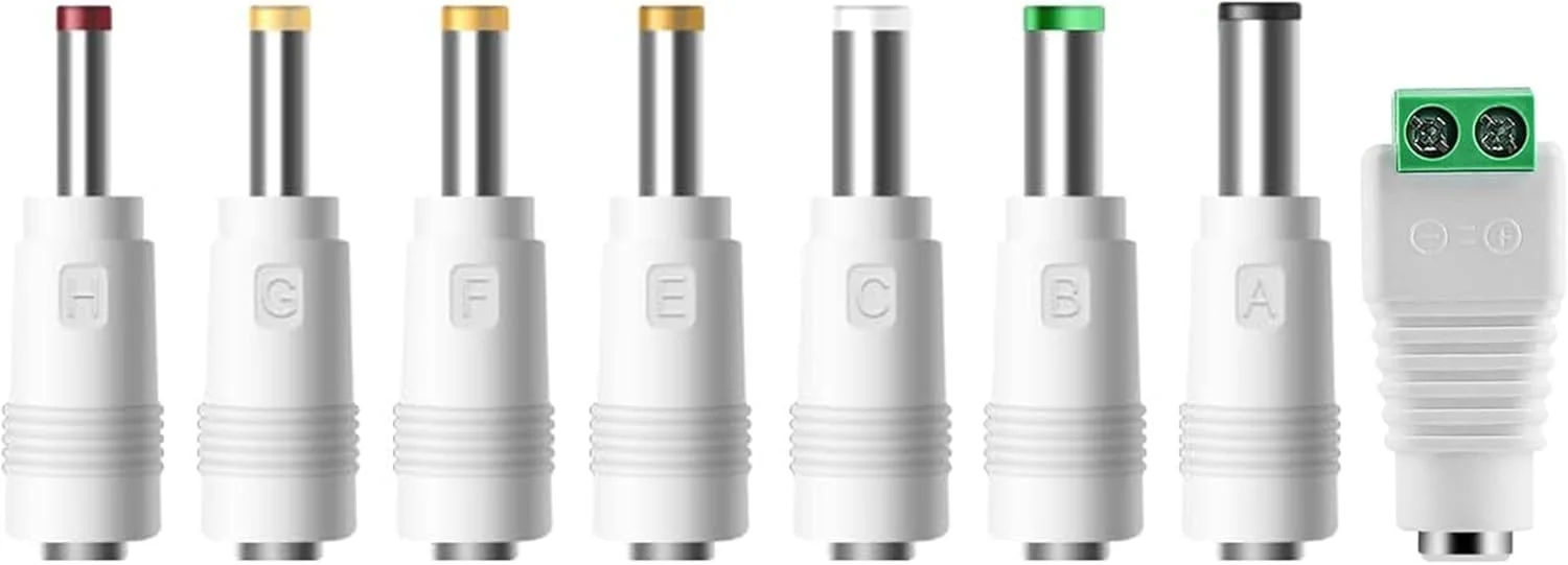 آداپتور برق DC یونیورسال 8 در 1 Tonton، آداپتور مادگی 5.5 x 2.1 میلیمتری به نری DC برای منبع تغذیه لپتاپ، سازگار با HP Dell ASUS Lenovo Acer، به همراه کانکتور DC نری و مادگی آداپتور برق DC یونیورسال 8 در 1 Tonton، آداپتور مادگی 5.5 x 2.1 میلیمتری به نری DC برای منبع تغذیه لپتاپ، سازگار با HP Dell ASUS Lenovo Acer، به همراه کانکتور DC نری و مادگی