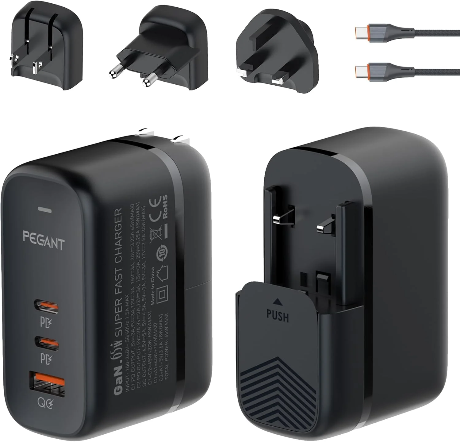 شارژر دیواری 65 واتی GaN USB-C پگانت، آداپتور سریع 3 پورت برای لپ تاپ با PD3.0، QC3.0 و PPS، دوشاخه تاشو با UK/EU/US/AU، برای مک بوک، آیفون 16، گلکسی S25، لنوو، دل، ایسوس شارژر دیواری 65 واتی GaN USB-C پگانت، آداپتور سریع 3 پورت برای لپ تاپ با PD3.0، QC3.0 و PPS، دوشاخه تاشو با UK/EU/US/AU، برای مک بوک، آیفون 16، گلکسی S25، لنوو، دل، ایسوس