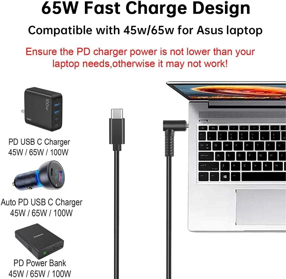 آداپتور شارژ لپ تاپ ایسوس، تبدیل مادگی Type C به نری DC 4.0 x 1.35mm، کانکتور شارژر PD با توان 65 یا 100 وات (مشکی نری) آداپتور شارژ لپ تاپ ایسوس، تبدیل مادگی Type C به نری DC 4.0 x 1.35mm، کانکتور شارژر PD با توان 65 یا 100 وات (مشکی نری)