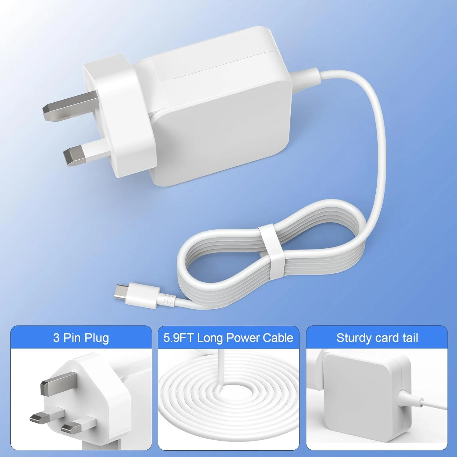 شارژر لپ تاپ 65 واتی تایپ سی سازگار با لنوو IdeaPad Slim 3، V15، HP، Dell، MSI، Samsung Chromebook، Asus ROG، Huawei Matebook، MagicBook، Acer و سایر آداپتورهای برق USB C