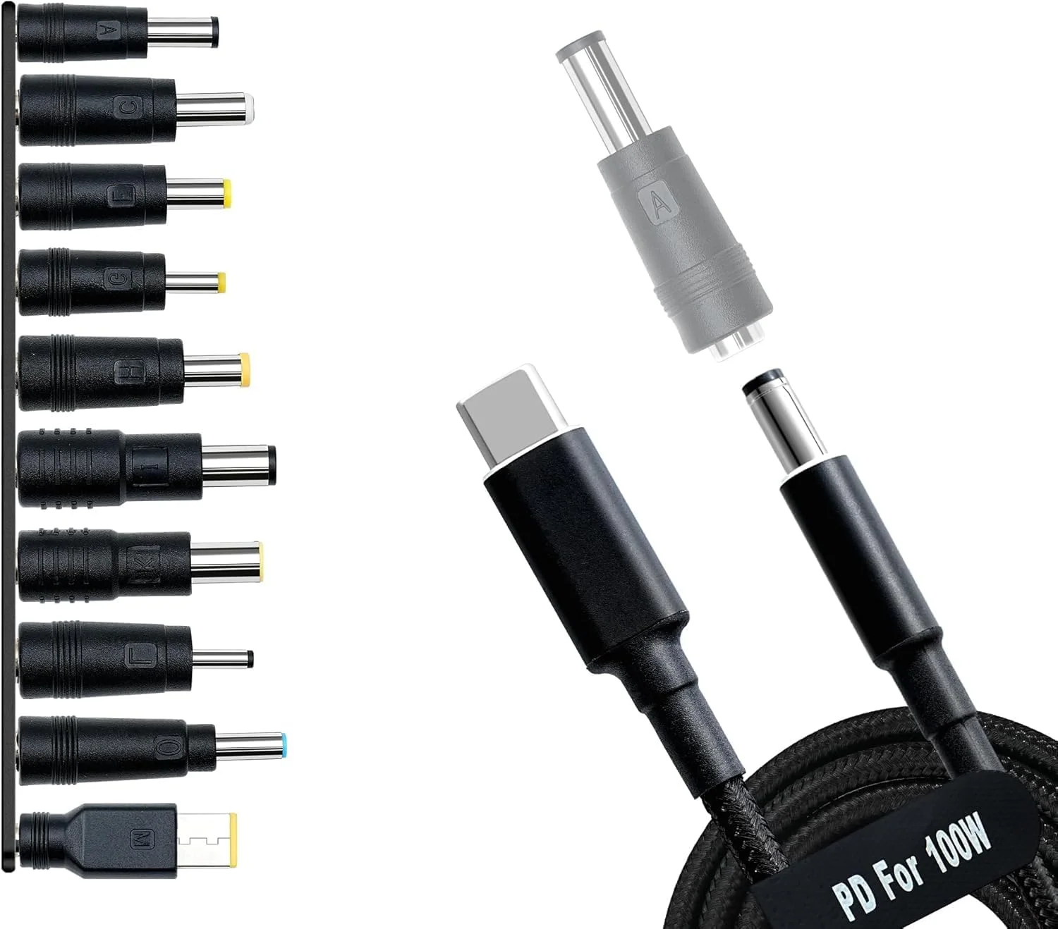 مجموعه 10 عددی آداپتور USB C به DC، کابل برق 100 واتی PD و جک استوانه ای گرد 5.5x2.1 میلی متری برای شارژ لپ تاپ، سازگار با سونی، توشیبا، سامسونگ، ایسر، ایسوس، لنوو، دل، اچ پی مجموعه 10 عددی آداپتور USB C به DC، کابل برق 100 واتی PD و جک استوانه ای گرد 5.5x2.1 میلی متری برای شارژ لپ تاپ، سازگار با سونی، توشیبا، سامسونگ، ایسر، ایسوس، لنوو، دل، اچ پی
