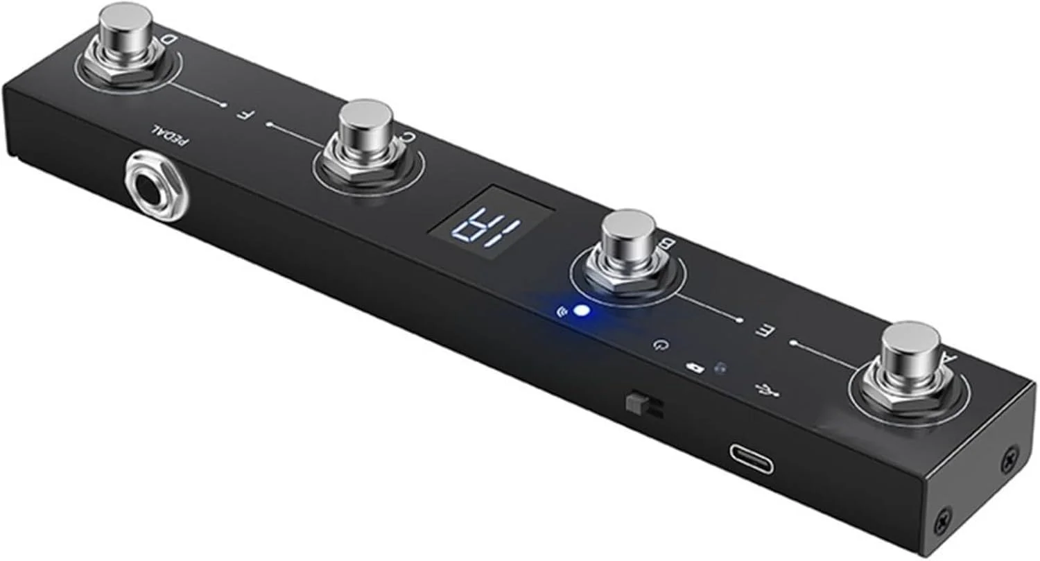 یک عدد کنترلر پدالی MIDI شکلاتی قابل حمل، قابل شارژ، 4 دکمه، پدال برای نوازندگان، همراه با کابل شارژ